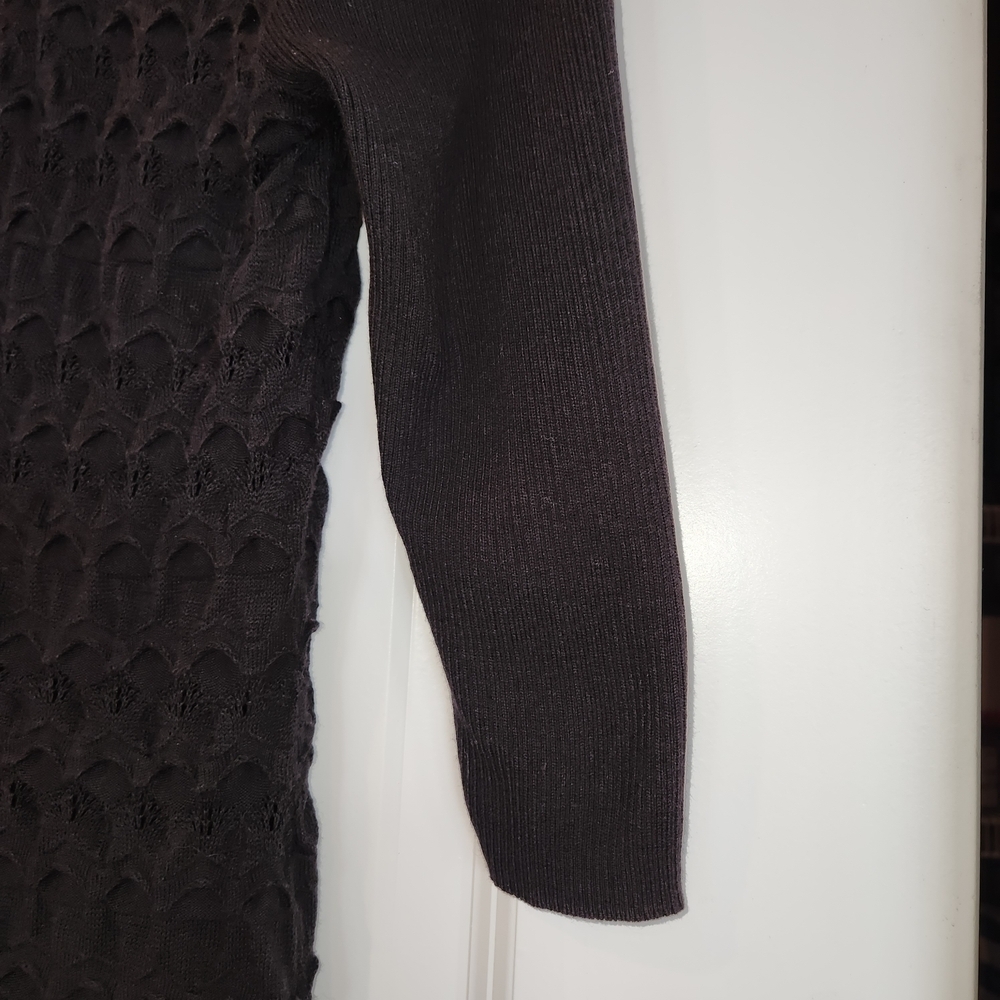 Trina Turk Shadow Sheer Black 3/4 Sleeve Button Down Cardigan Size L Rib Sleeves - Picture 5 of 11